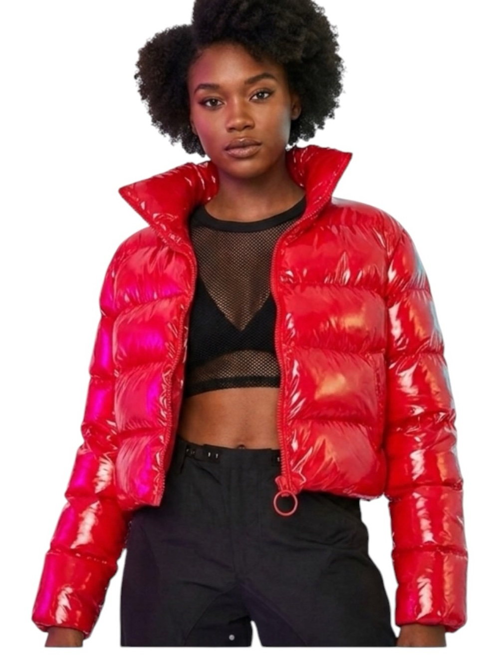 Dolls Kill Current Mood Hellbent Heart Red Glossy Cropped Puffer Jacket S NWT